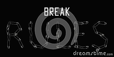 Break rules slogan with safety pin. T-shirt design, typography graphics for tee shirt. Vector Vector Illustration